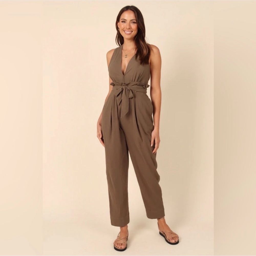 Mable 100% Cotton Tilly Belted jumpsuit olive green